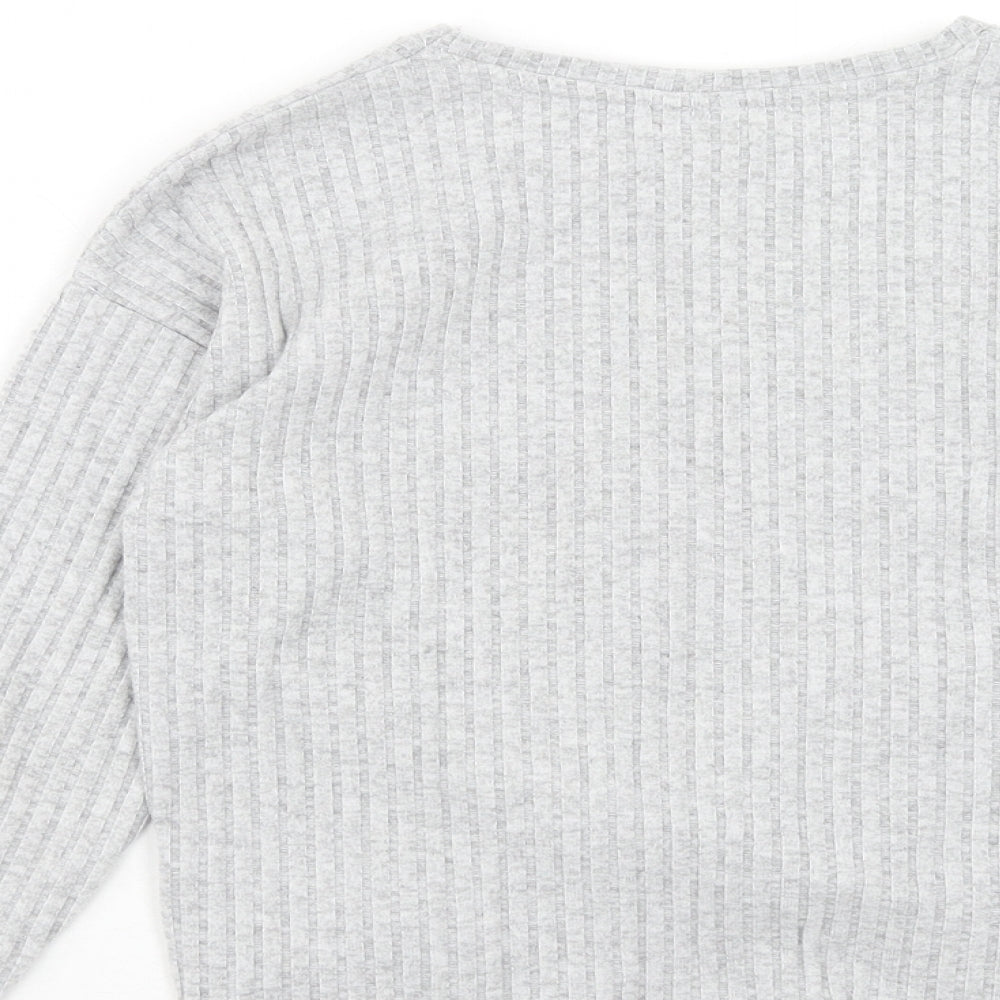 F&F Girls Grey Round Neck Polyester Pullover Jumper Size 7-8 Years Pullover - Twist Detail