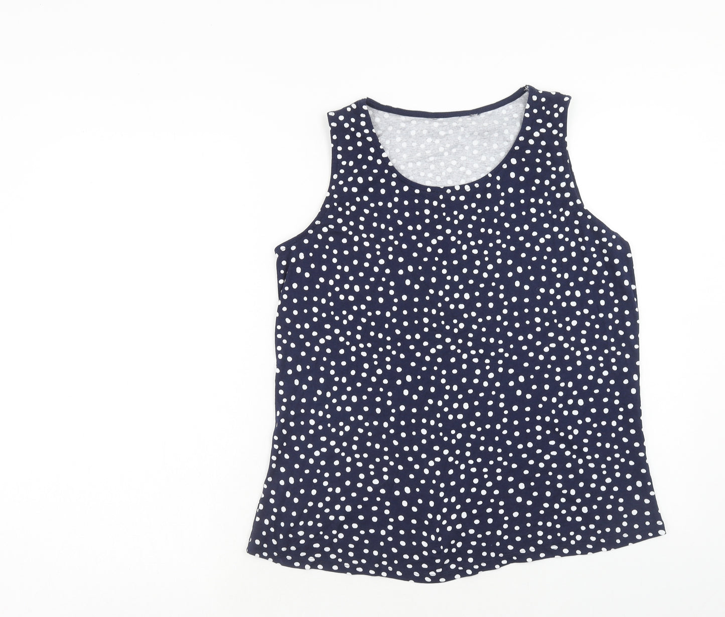 Bonmarché Womens Blue Polka Dot Cotton Basic Tank Size 18 Round Neck
