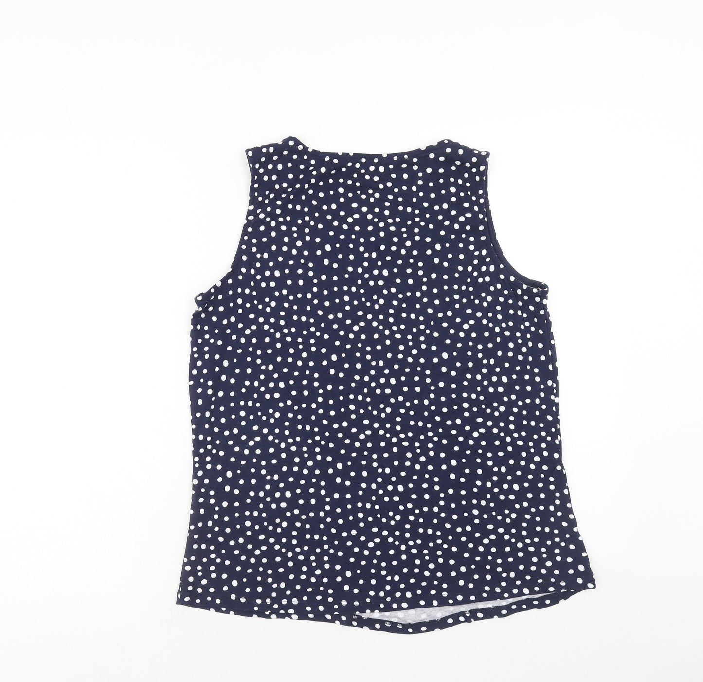 Bonmarché Womens Blue Polka Dot Cotton Basic Tank Size 18 Round Neck