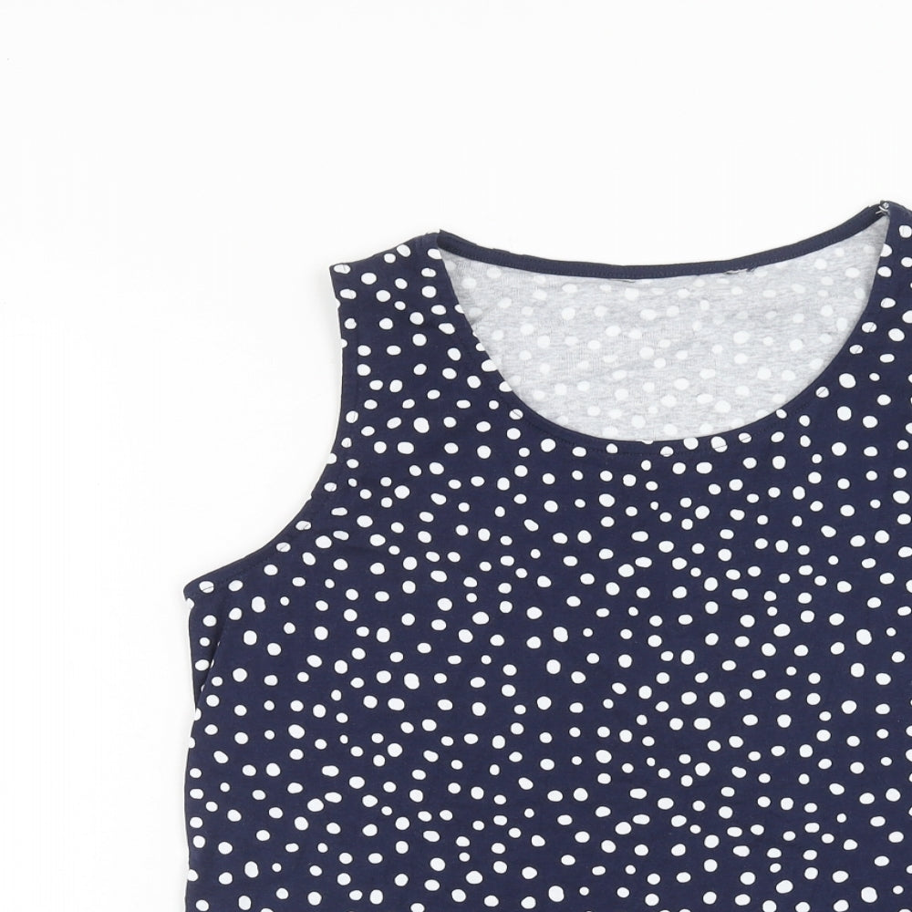 Bonmarché Womens Blue Polka Dot Cotton Basic Tank Size 18 Round Neck
