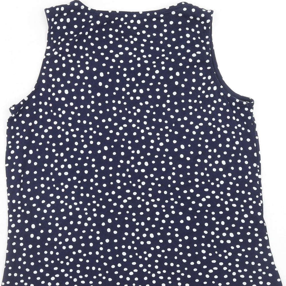 Bonmarché Womens Blue Polka Dot Cotton Basic Tank Size 18 Round Neck