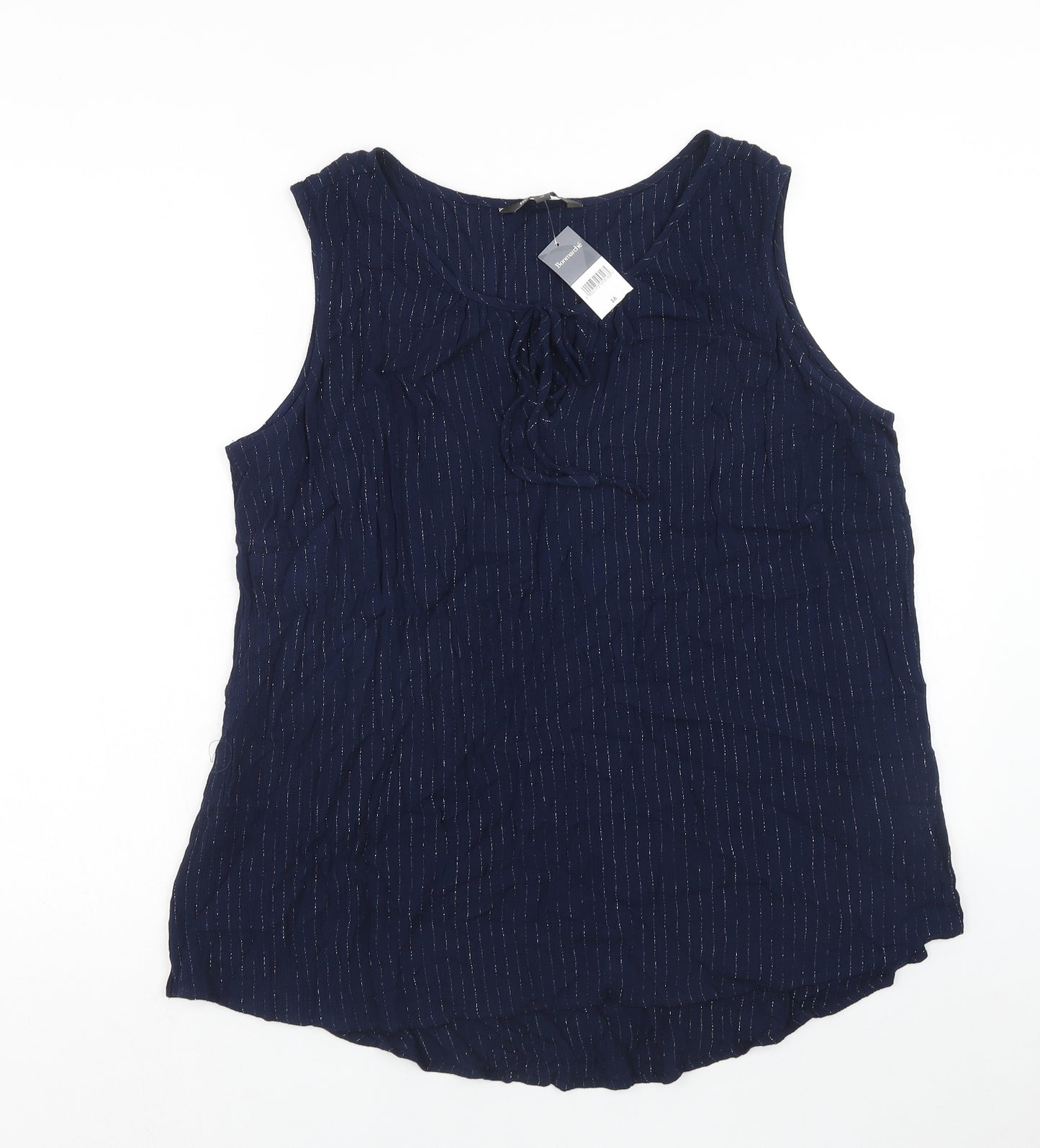 Bonmarché Womens Blue Striped Viscose Basic Tank Size 16 Round Neck