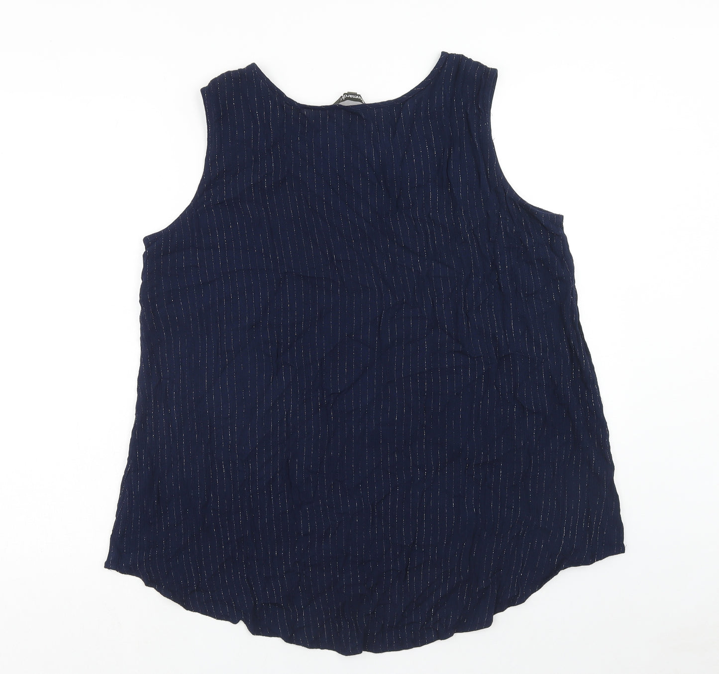 Bonmarché Womens Blue Striped Viscose Basic Tank Size 16 Round Neck