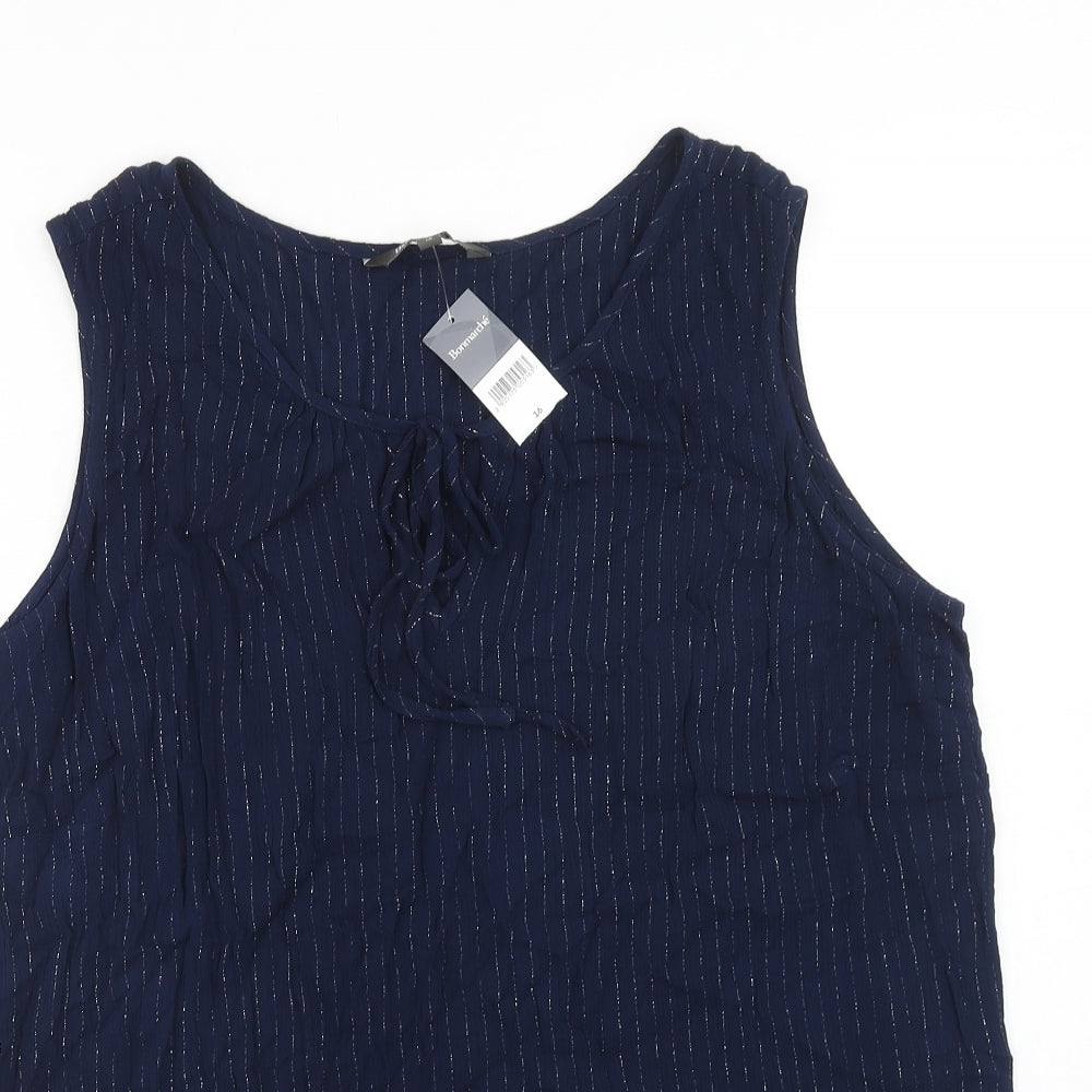 Bonmarché Womens Blue Striped Viscose Basic Tank Size 16 Round Neck