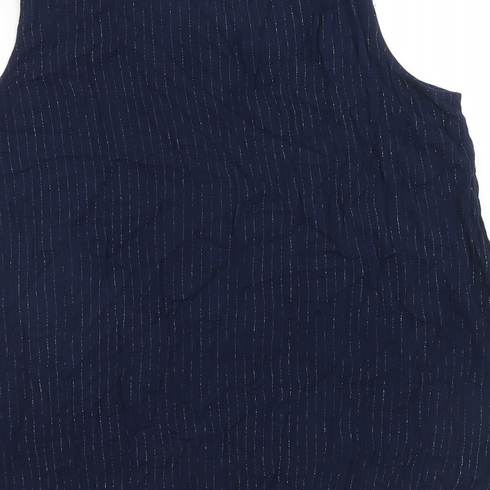 Bonmarché Womens Blue Striped Viscose Basic Tank Size 16 Round Neck