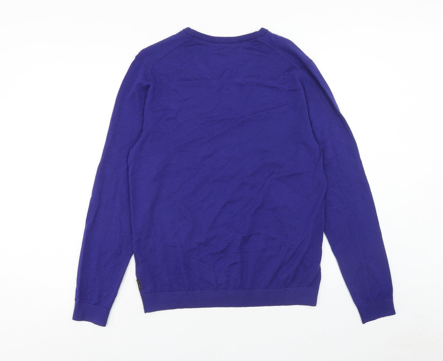 Ted Baker Mens Blue V-Neck Wool Pullover Jumper Size L Long Sleeve