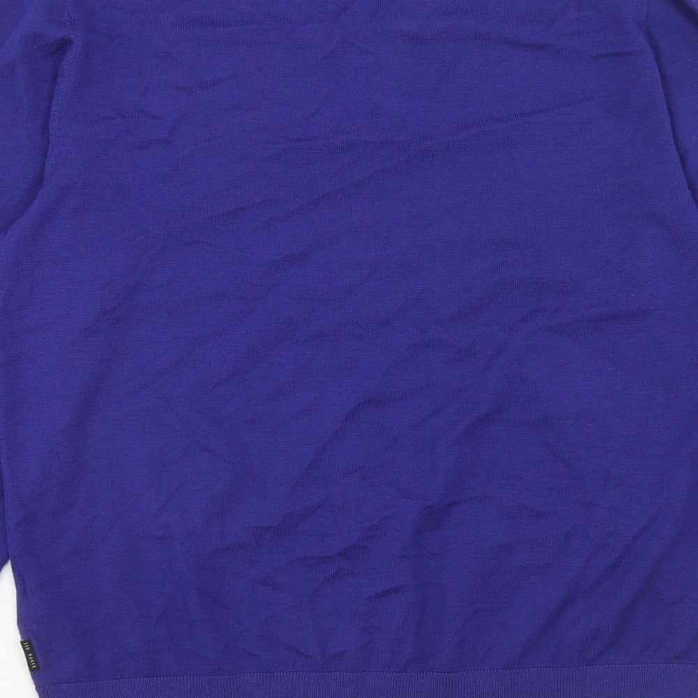 Ted Baker Mens Blue V-Neck Wool Pullover Jumper Size L Long Sleeve