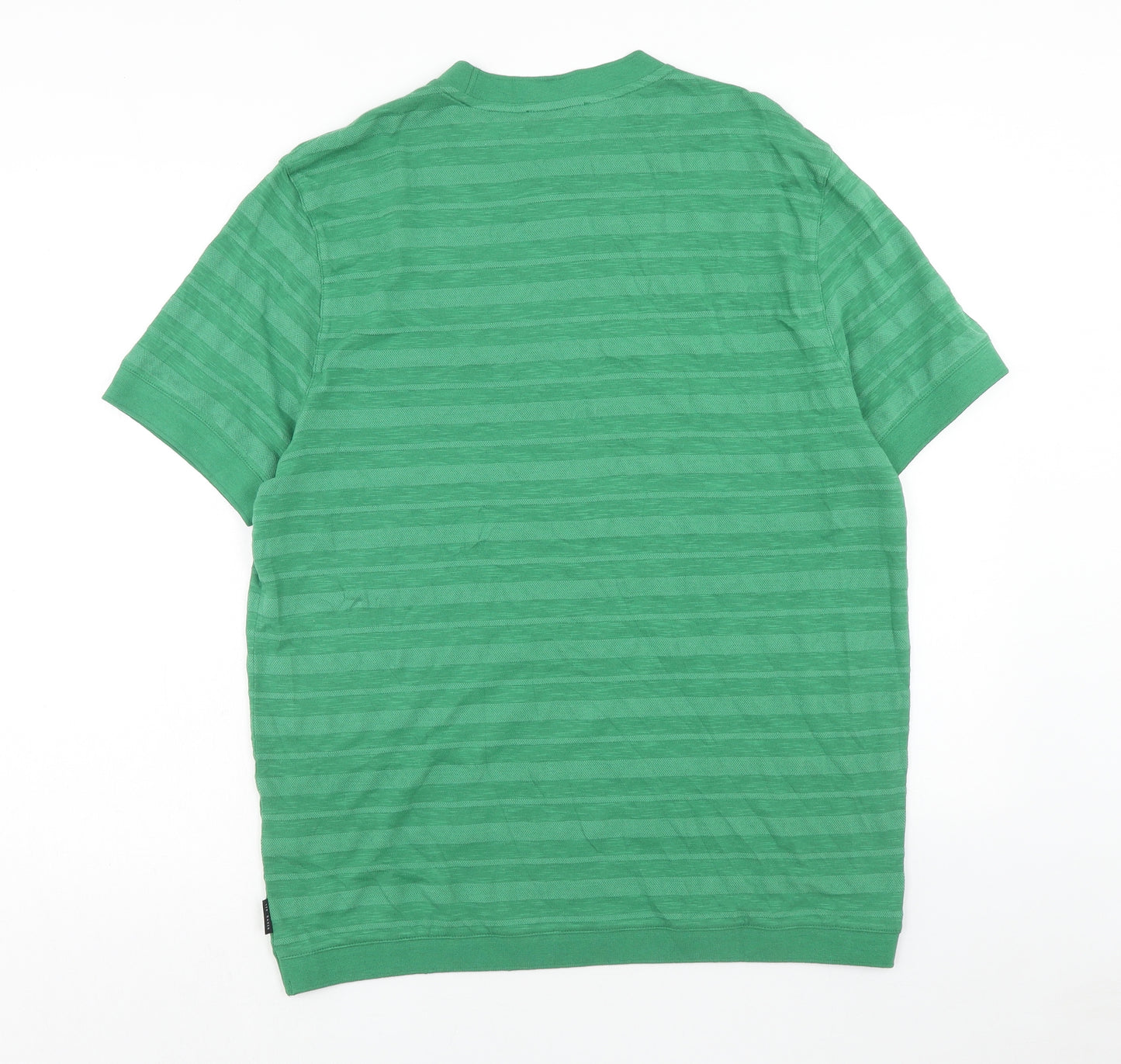 Ted Baker Mens Green Striped Cotton T-Shirt Size L Round Neck