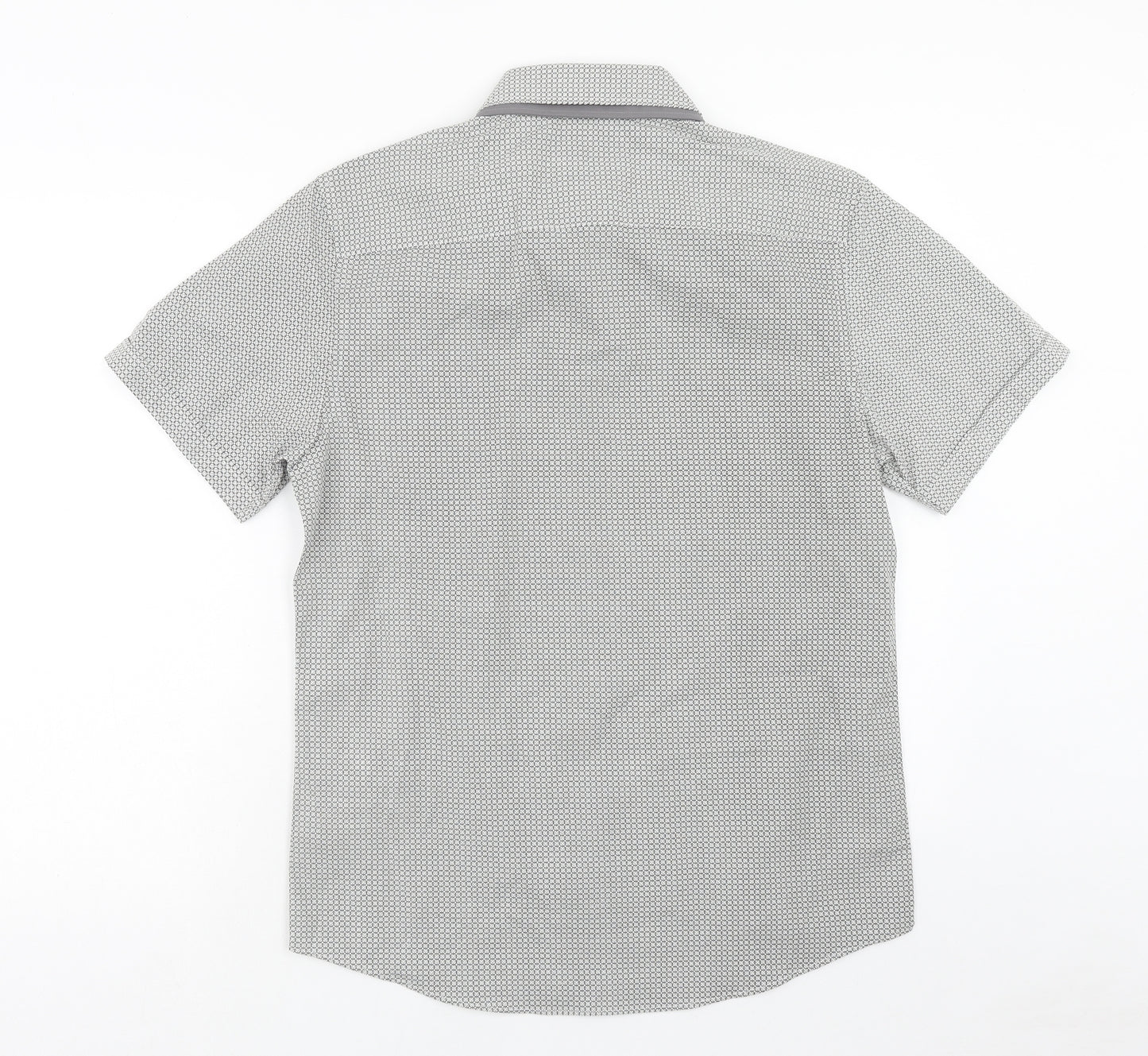Thomas Nash Mens Black Geometric Polyester Dress Shirt Size M Collared Button
