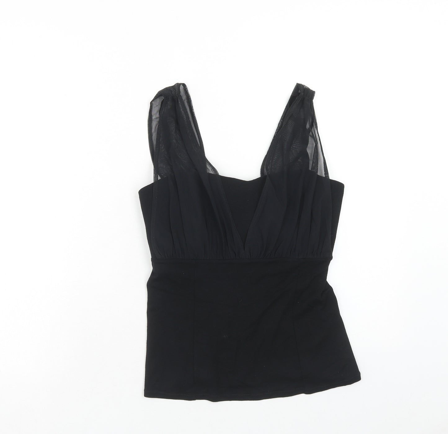 Autograph Womens Black Viscose Basic Tank Size 12 Square Neck - Tulle Detail