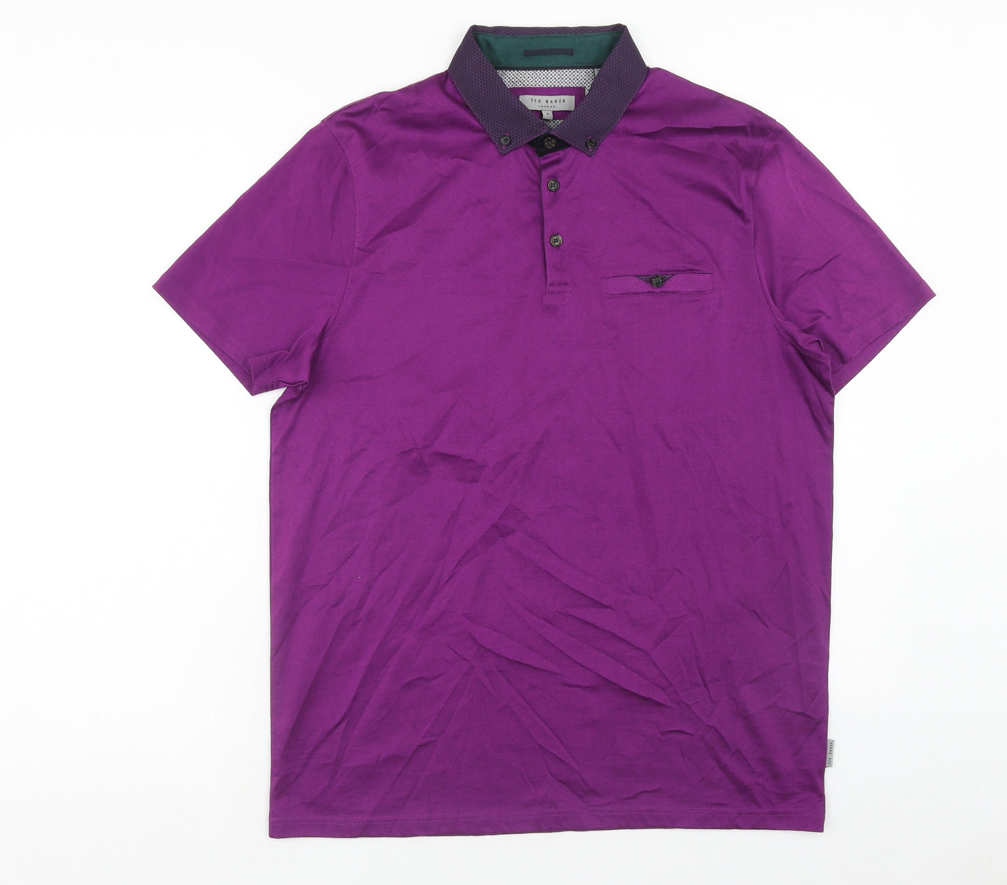 Ted Baker Mens Purple Cotton Polo Size L Collared Button