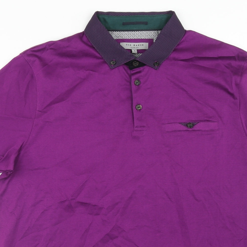 Ted Baker Mens Purple Cotton Polo Size L Collared Button