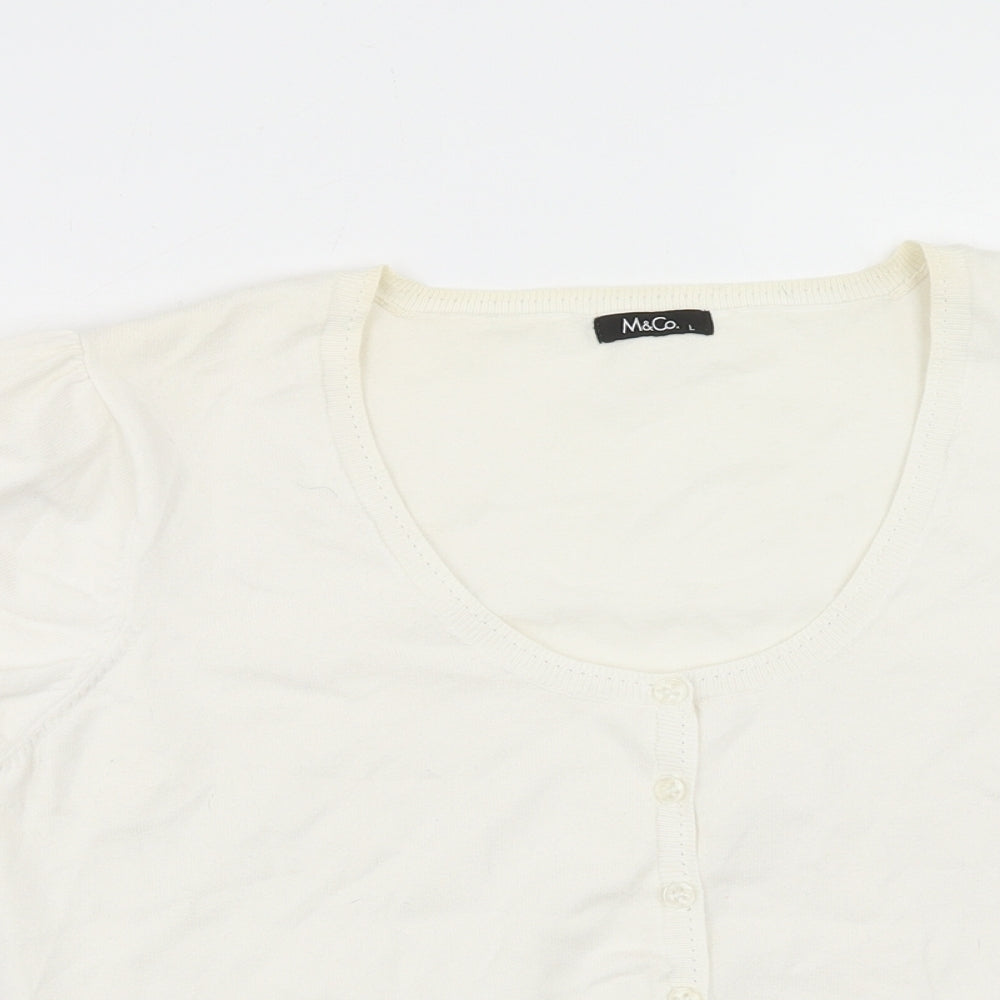 M&Co Womens Ivory Scoop Neck Cotton Cardigan Jumper Size L