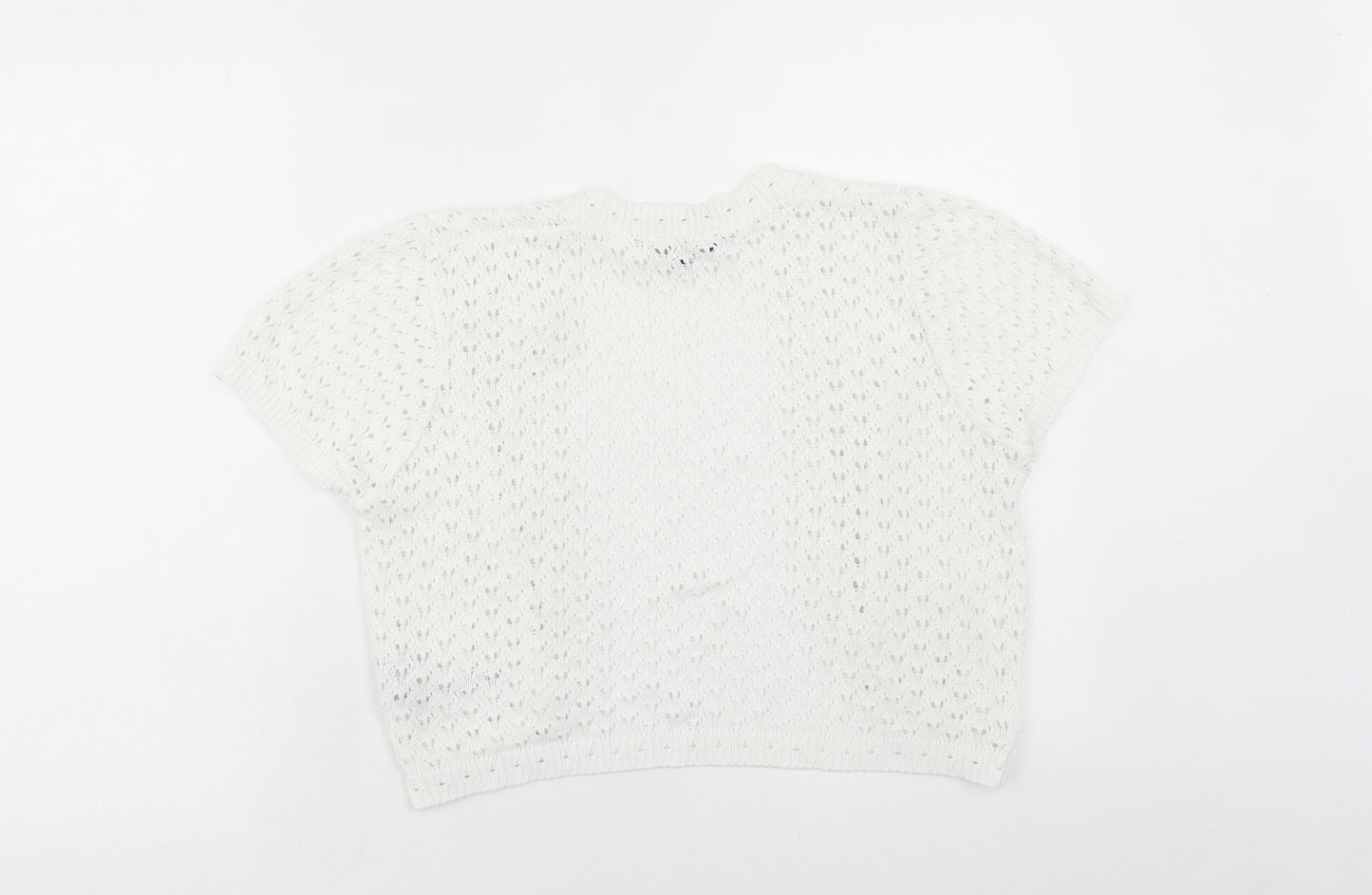 New Look Womens White V-Neck Cotton Cardigan Jumper Size 16