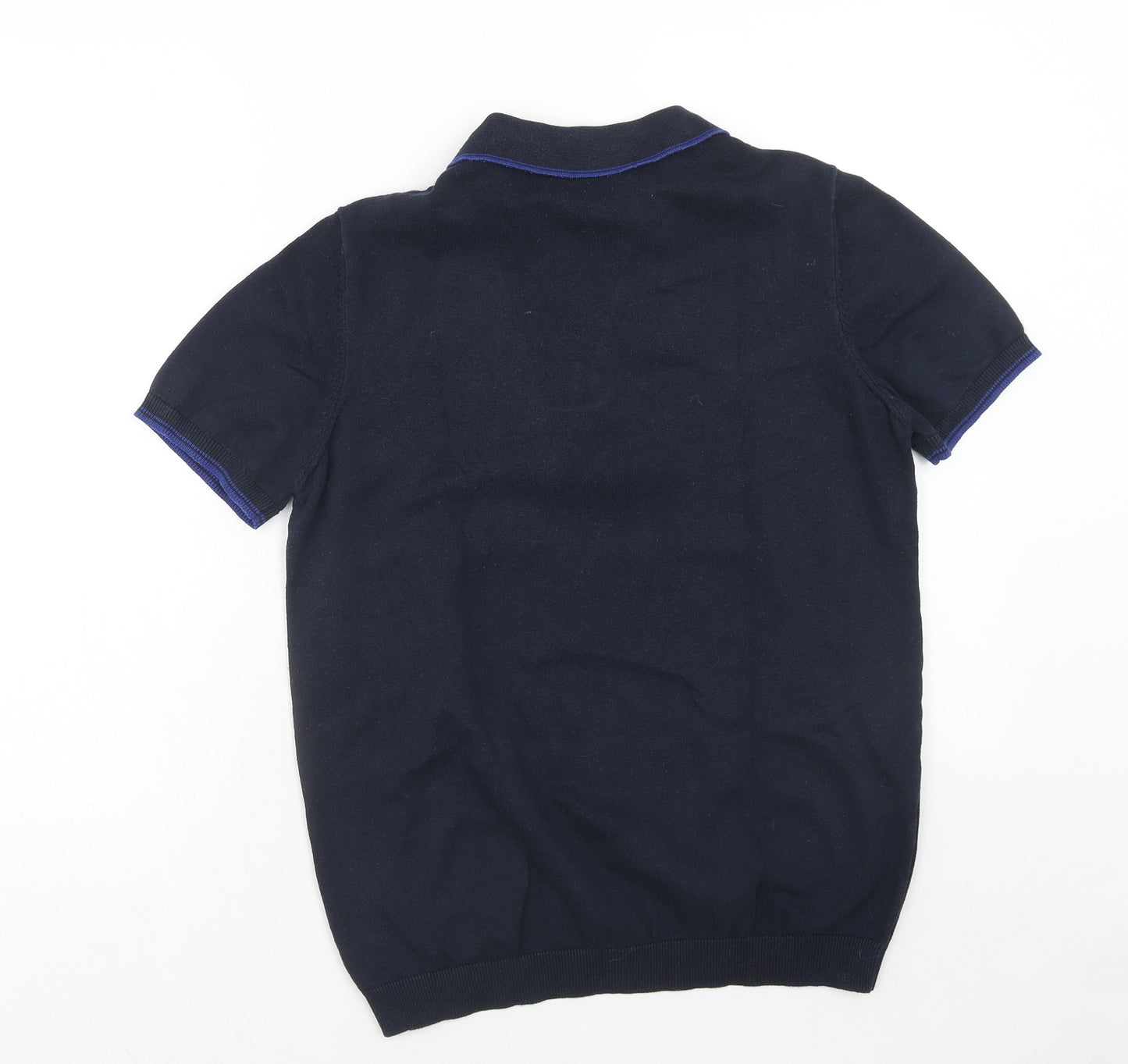 George Mens Blue Cotton Polo Size S Collared Zip