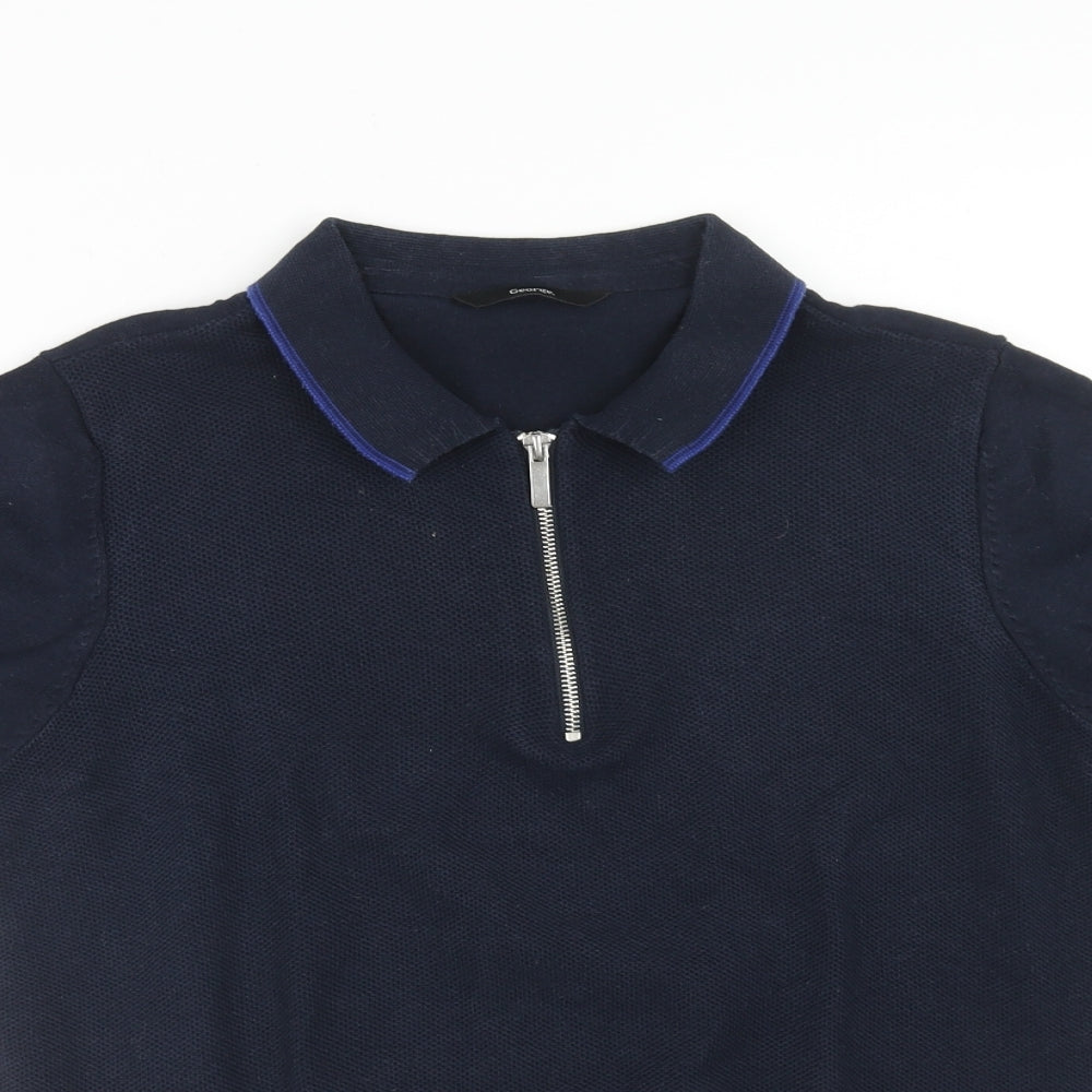 George Mens Blue Cotton Polo Size S Collared Zip