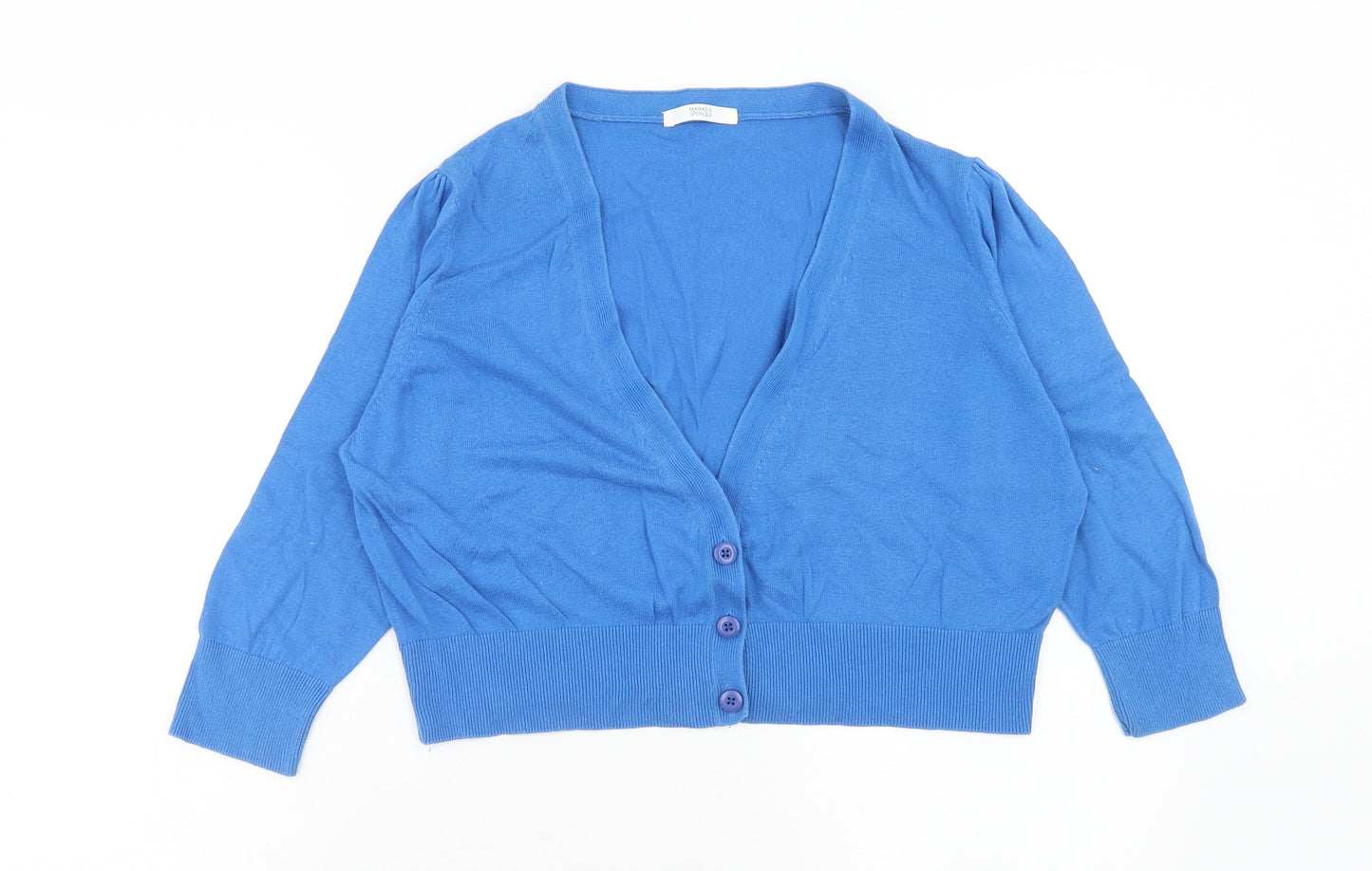 Marks and Spencer Womens Blue V-Neck Cotton Cardigan Jumper Size 18