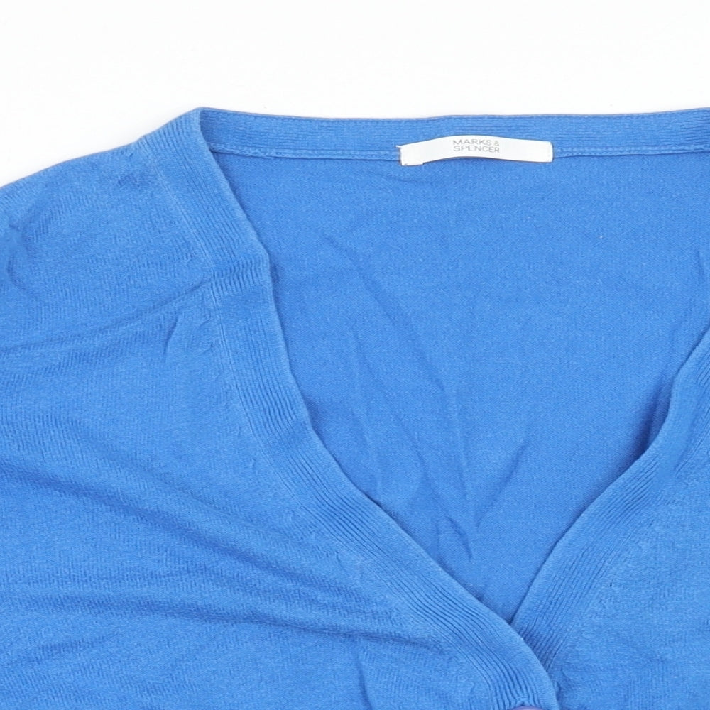 Marks and Spencer Womens Blue V-Neck Cotton Cardigan Jumper Size 18