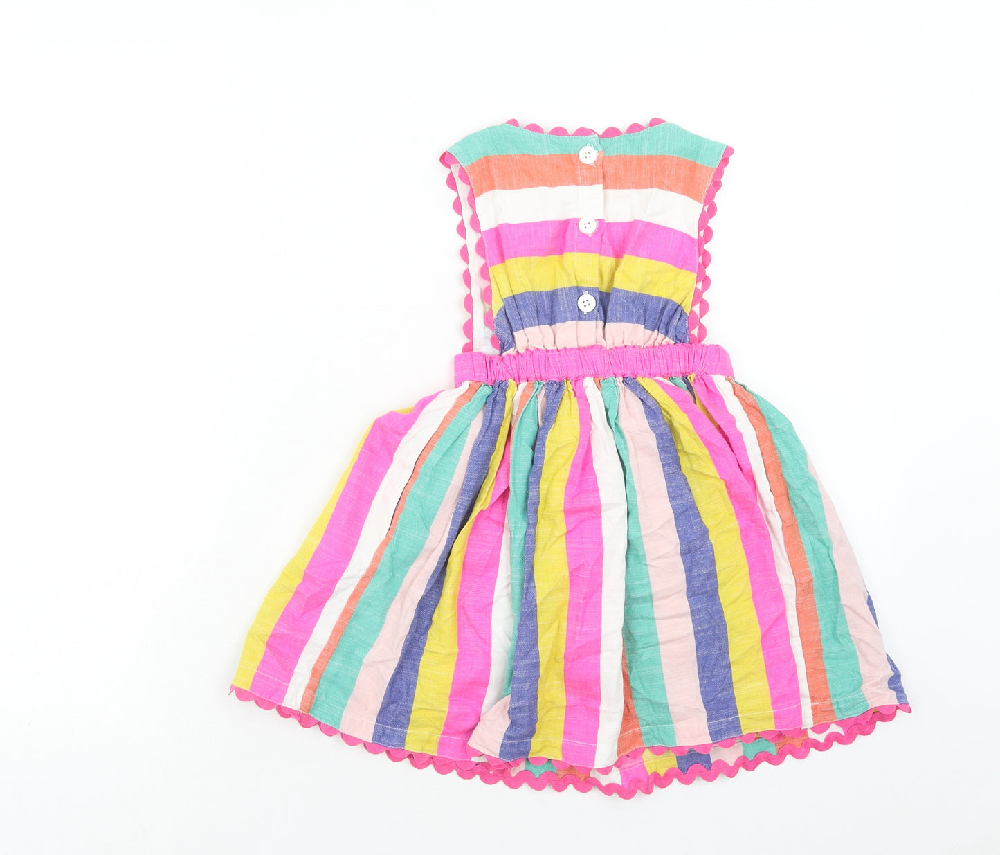 Mini Boden Girls Multicoloured Striped Cotton Skater Dress Size 4-5 Years Round Neck Button