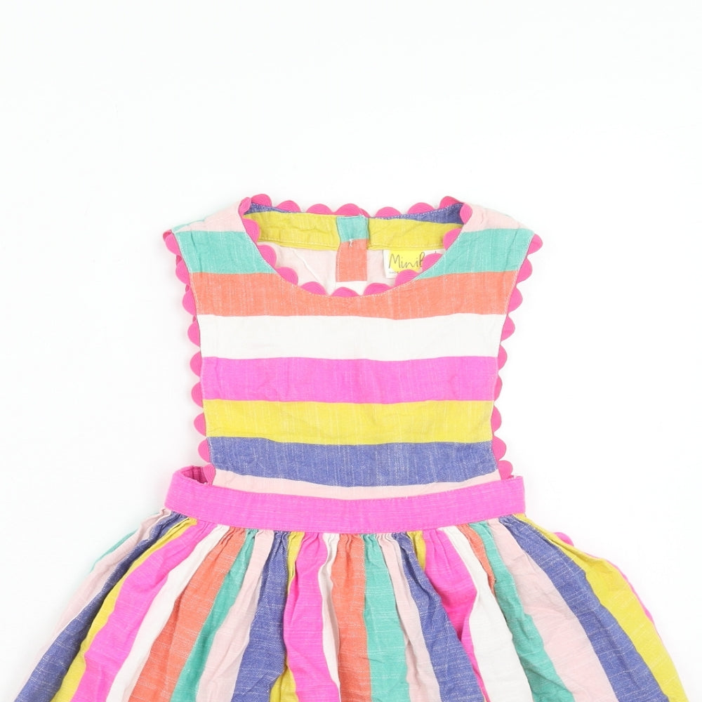Mini Boden Girls Multicoloured Striped Cotton Skater Dress Size 4-5 Years Round Neck Button