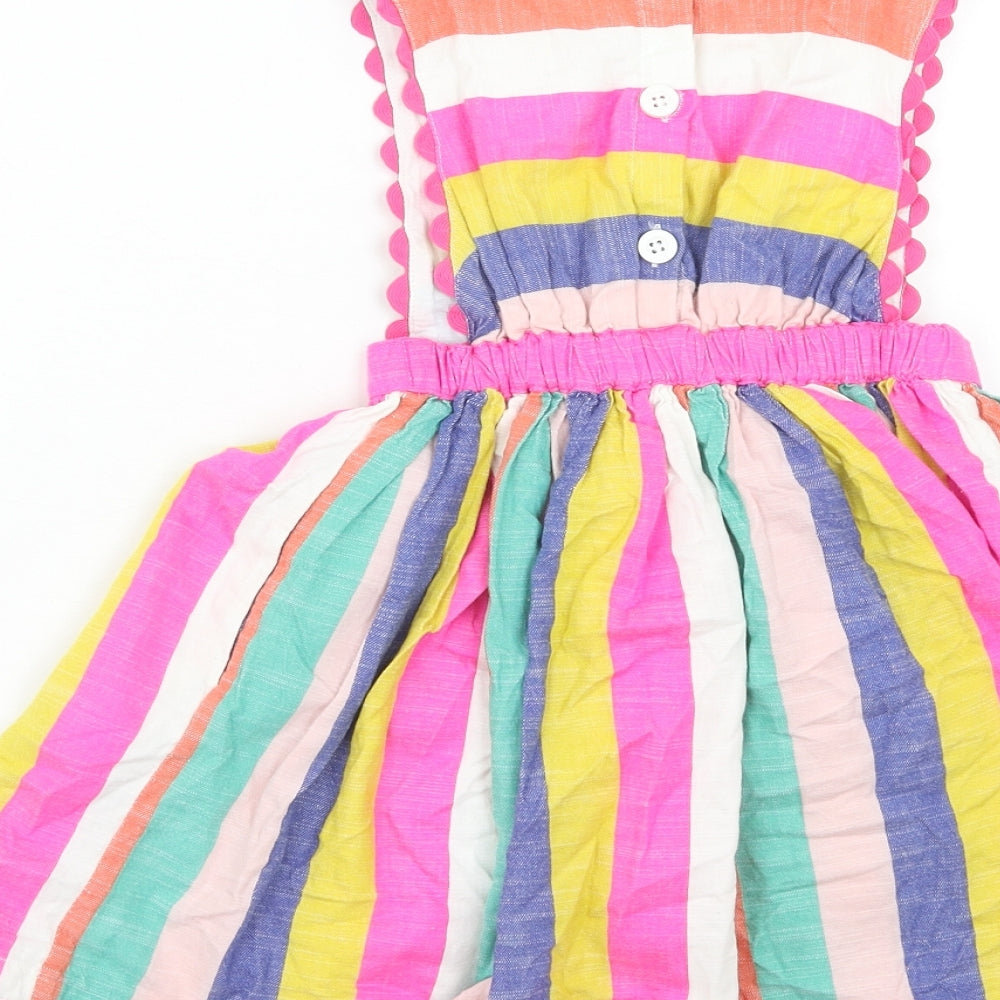Mini Boden Girls Multicoloured Striped Cotton Skater Dress Size 4-5 Years Round Neck Button