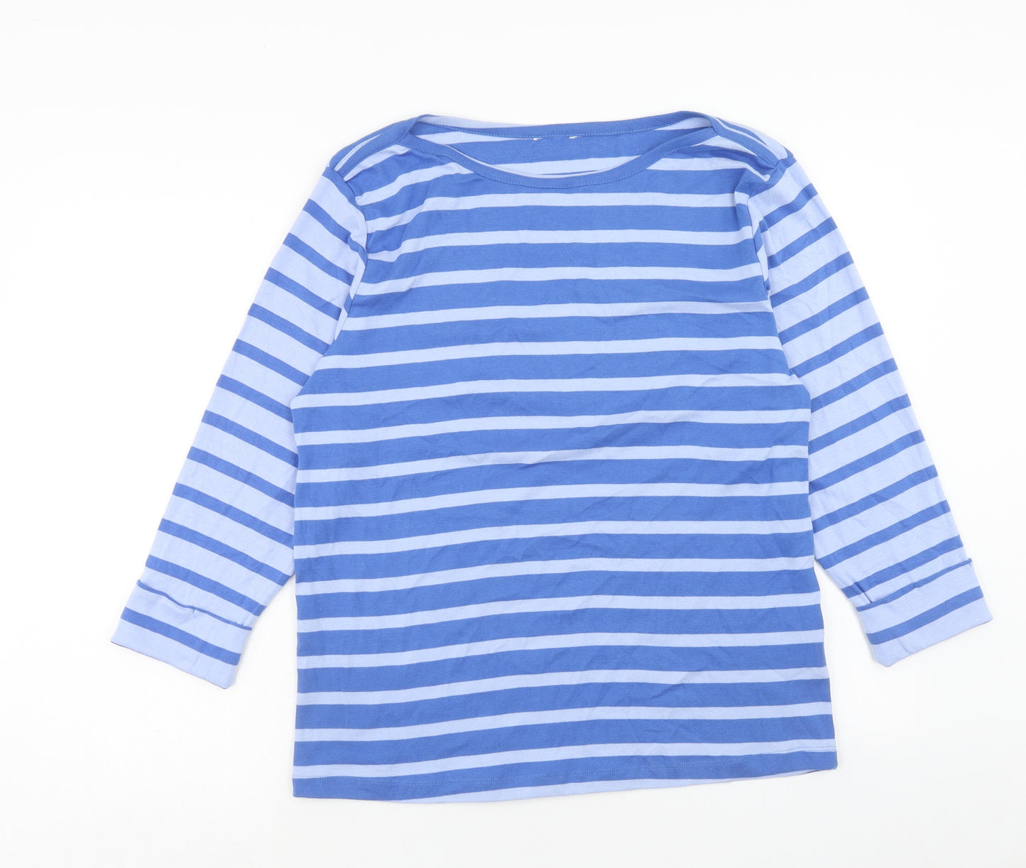 Preworn Womens Blue Striped Cotton Basic T-Shirt Size 20 Round Neck