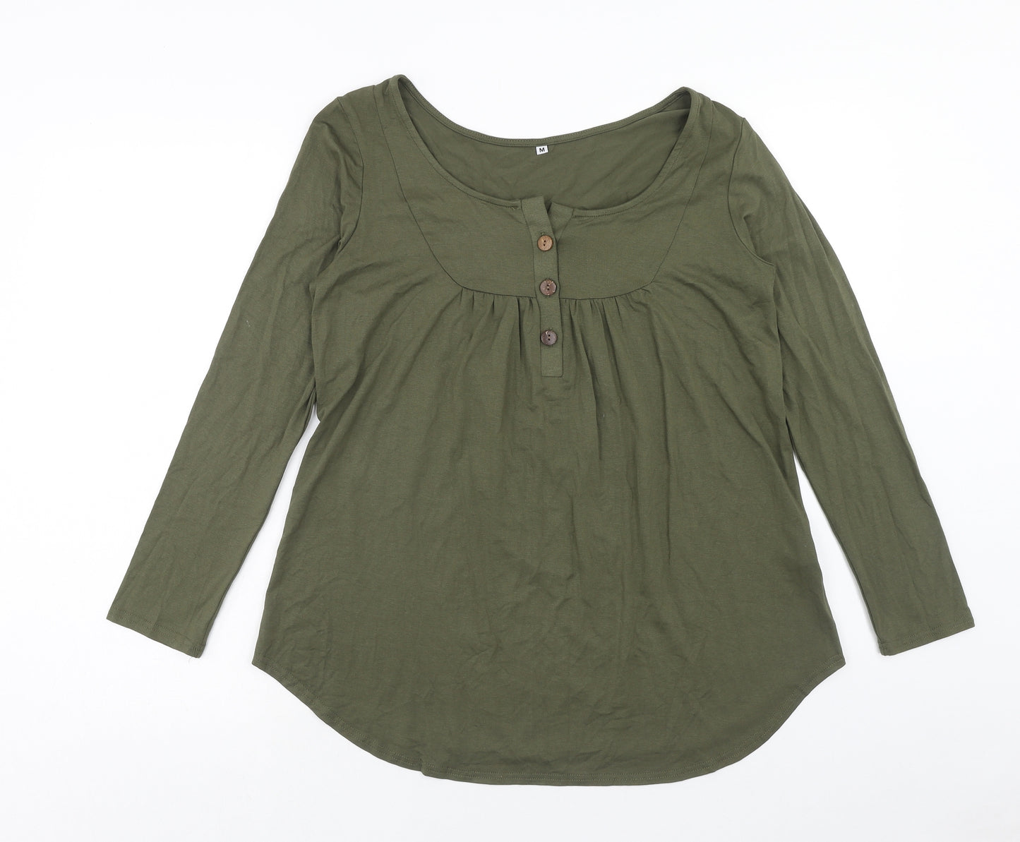 Preworn Womens Green Viscose Basic Blouse Size M V-Neck