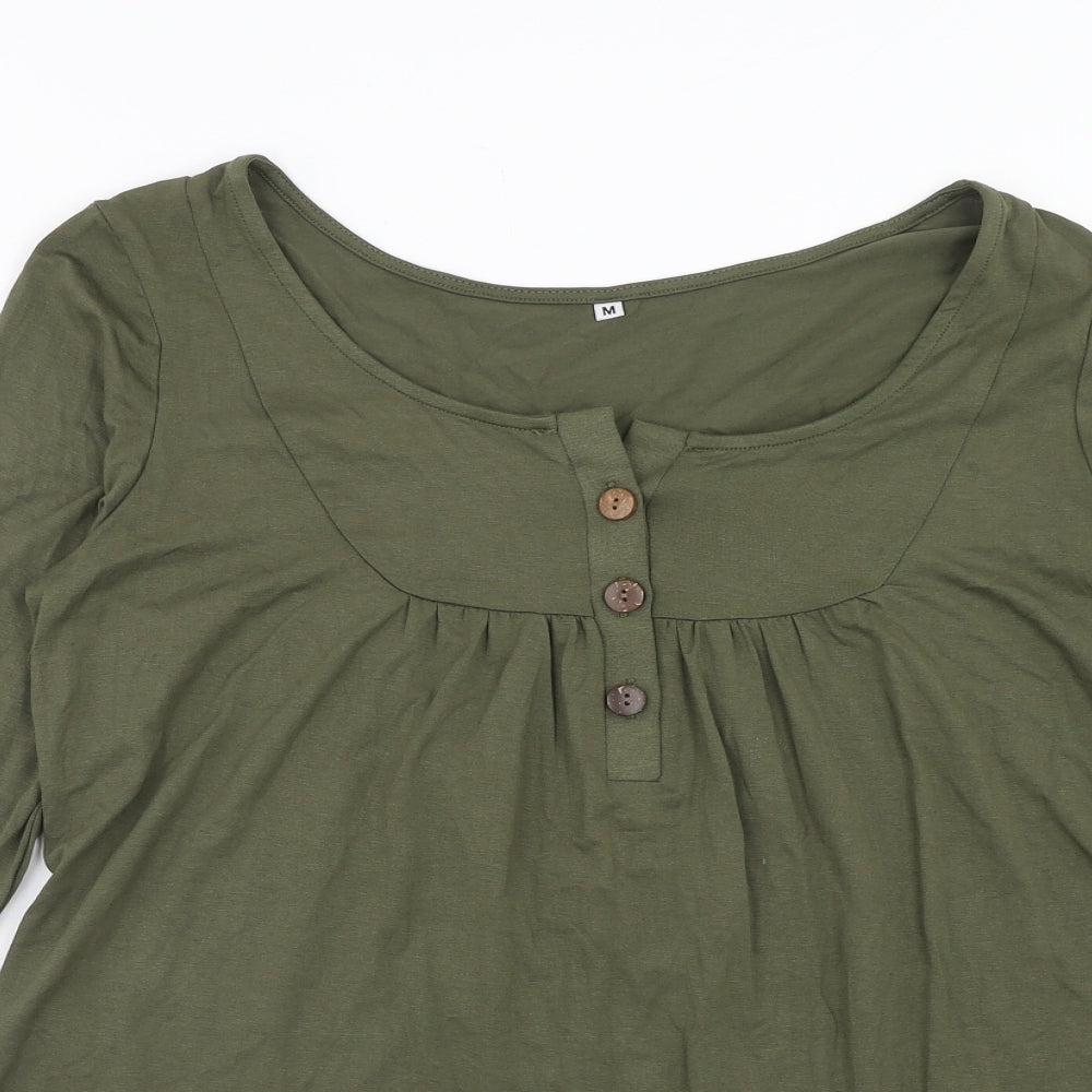 Preworn Womens Green Viscose Basic Blouse Size M V-Neck