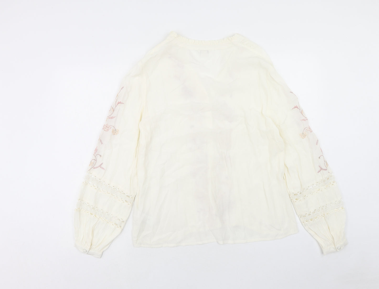 Monsoon Womens Ivory Floral Viscose Basic Blouse Size 12 V-Neck