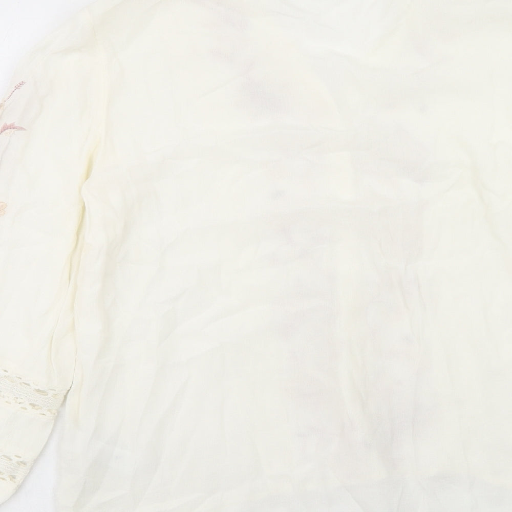 Monsoon Womens Ivory Floral Viscose Basic Blouse Size 12 V-Neck