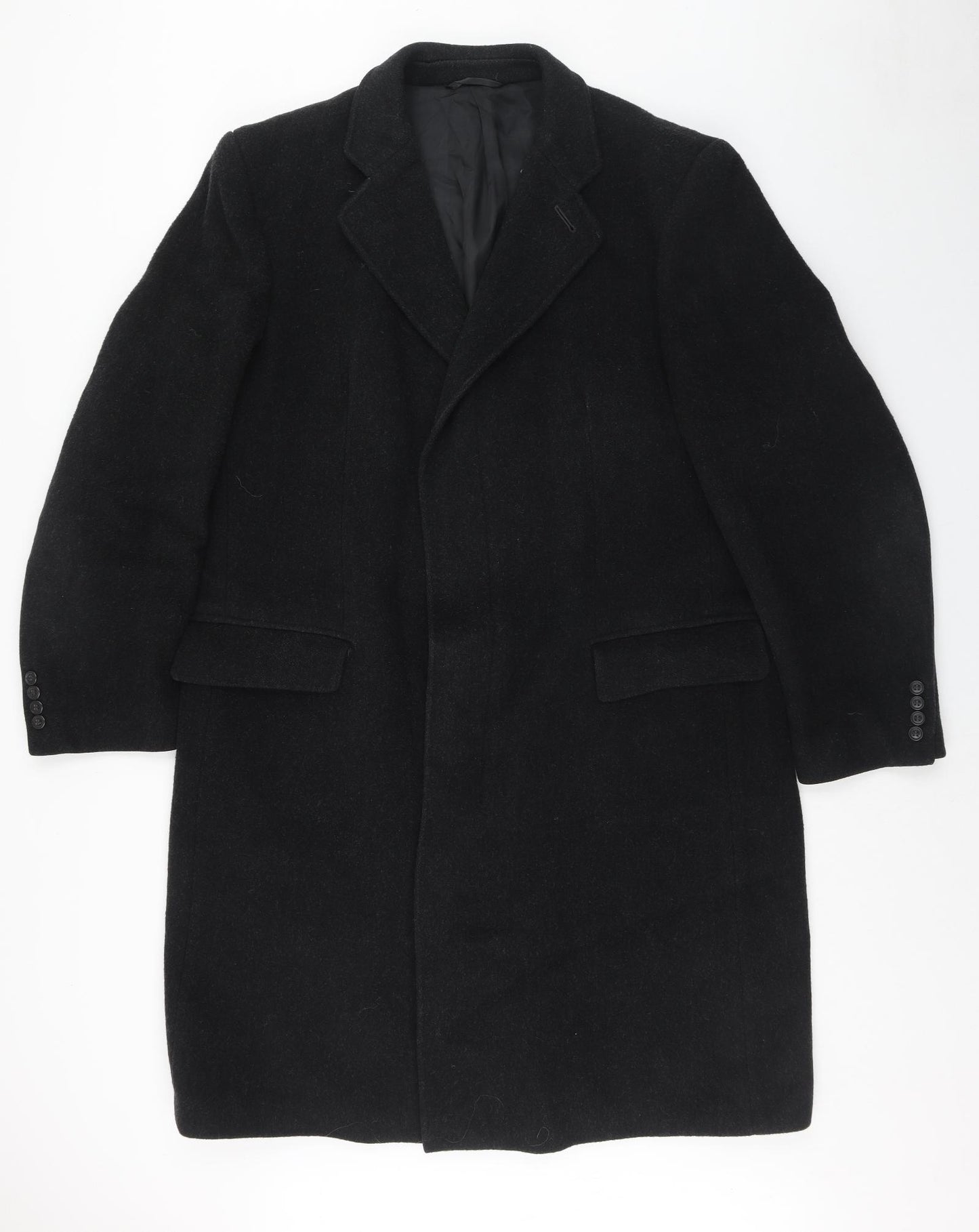 Marks and Spencer Mens Black Overcoat Coat Size XL Button