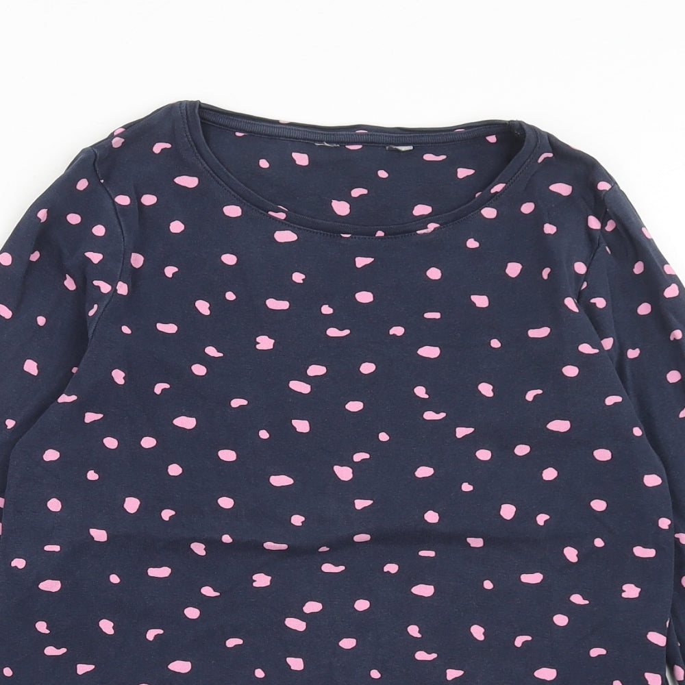 Marks and Spencer Womens Blue Geometric Cotton Basic Blouse Size 14 Scoop Neck