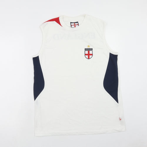 England Mens White Polyester T-Shirt Size L Round Neck - Tank