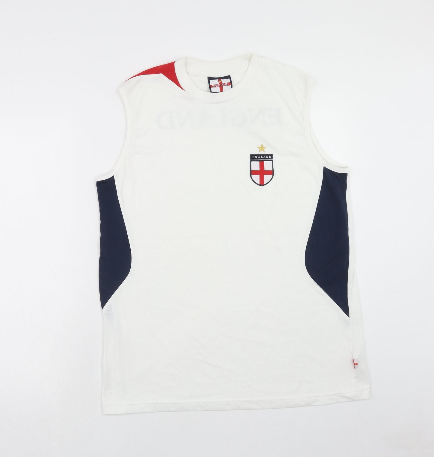 England Mens White Polyester T-Shirt Size L Round Neck - Tank