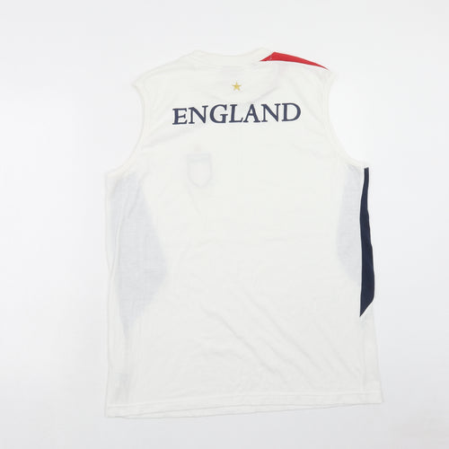 England Mens White Polyester T-Shirt Size L Round Neck - Tank