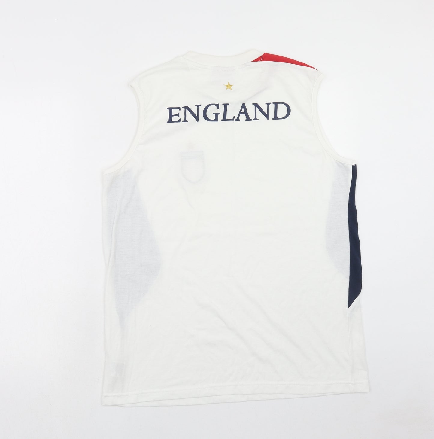 England Mens White Polyester T-Shirt Size L Round Neck - Tank