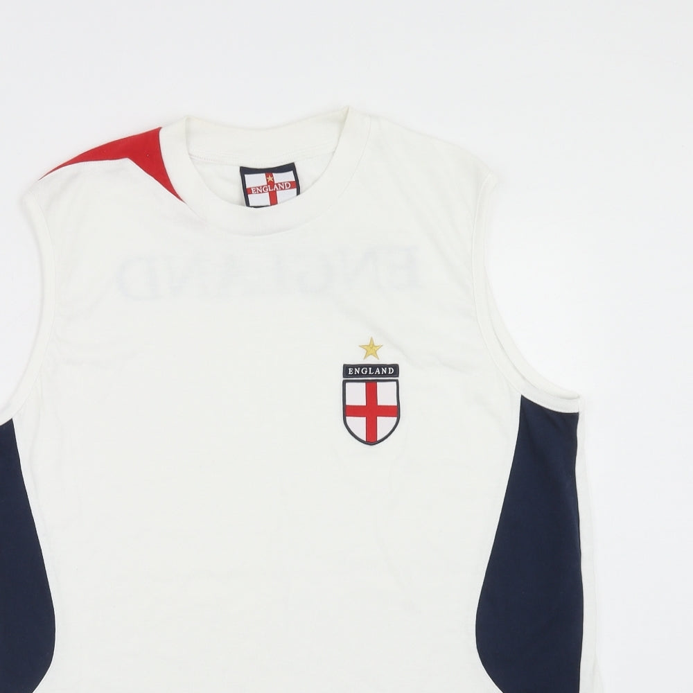 England Mens White Polyester T-Shirt Size L Round Neck - Tank