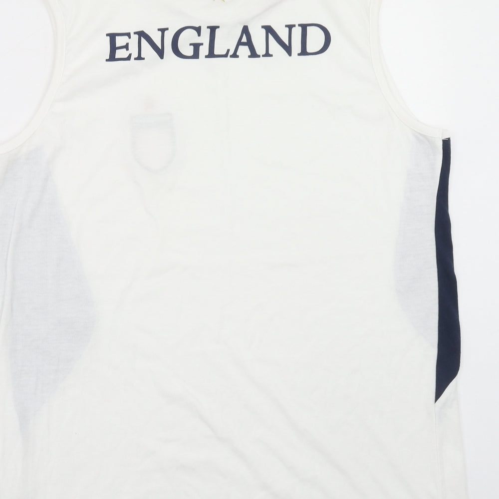England Mens White Polyester T-Shirt Size L Round Neck - Tank