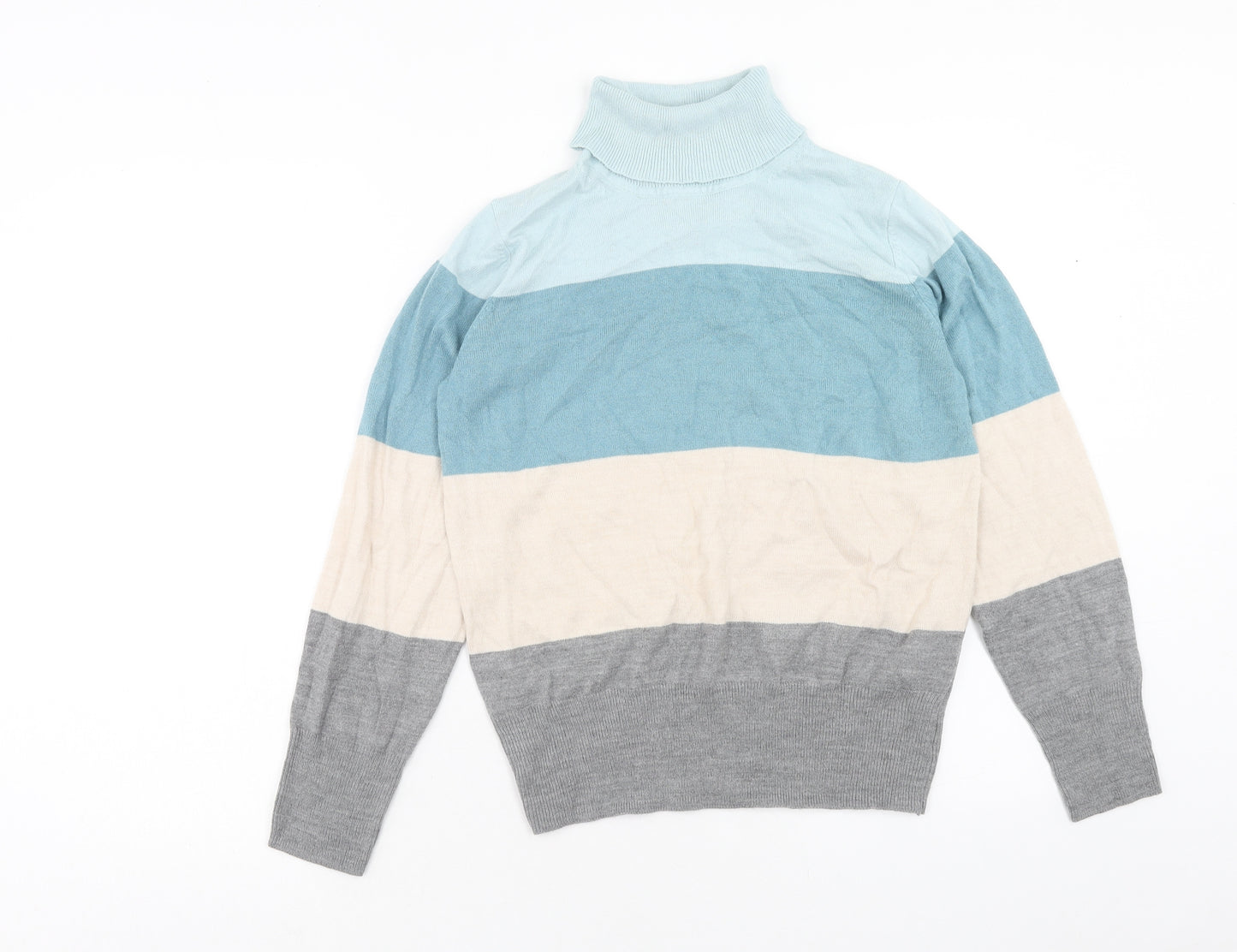 Marks and Spencer Womens Multicoloured Roll Neck Striped Acrylic Pullover Jumper Size 12 - Colourblock