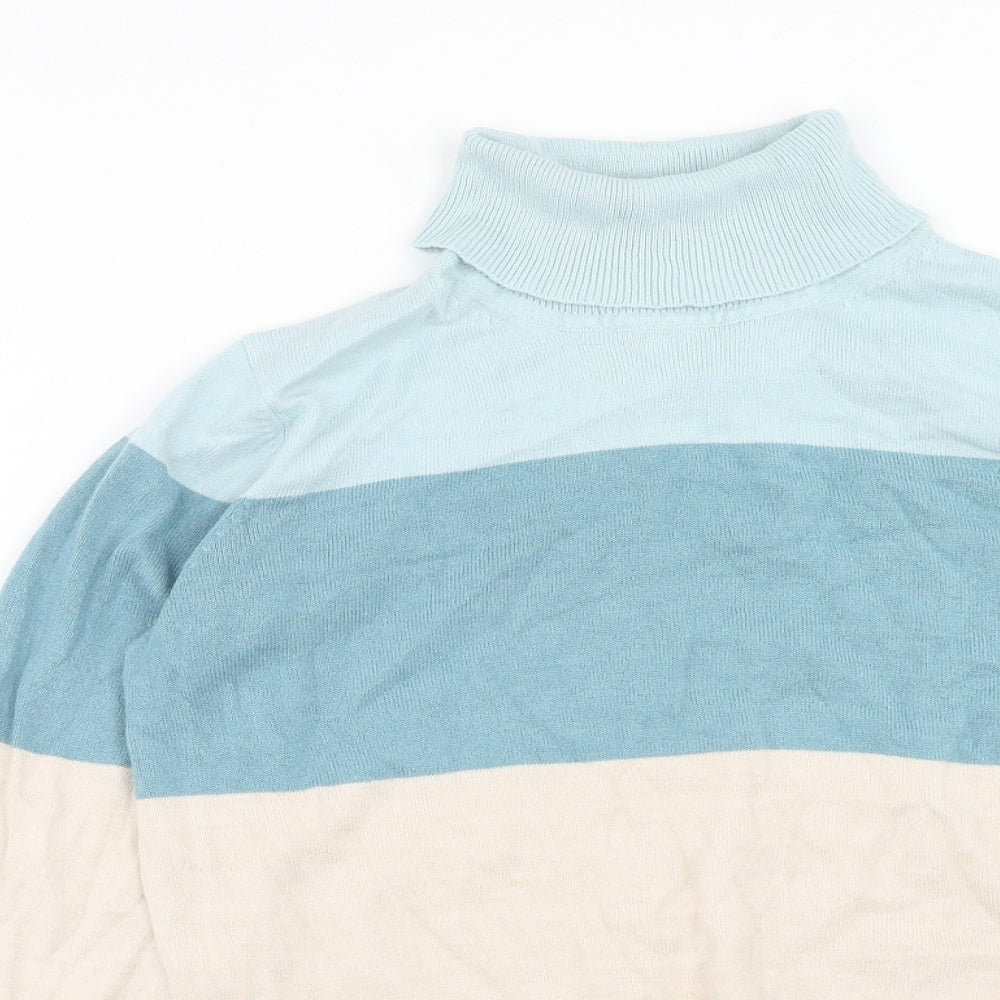 Marks and Spencer Womens Multicoloured Roll Neck Striped Acrylic Pullover Jumper Size 12 - Colourblock