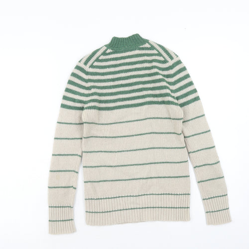 Bargello Womens Green Mock Neck Striped Wool Henley Jumper Size 16