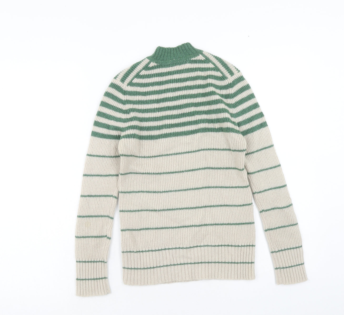 Bargello Womens Green Mock Neck Striped Wool Henley Jumper Size 16