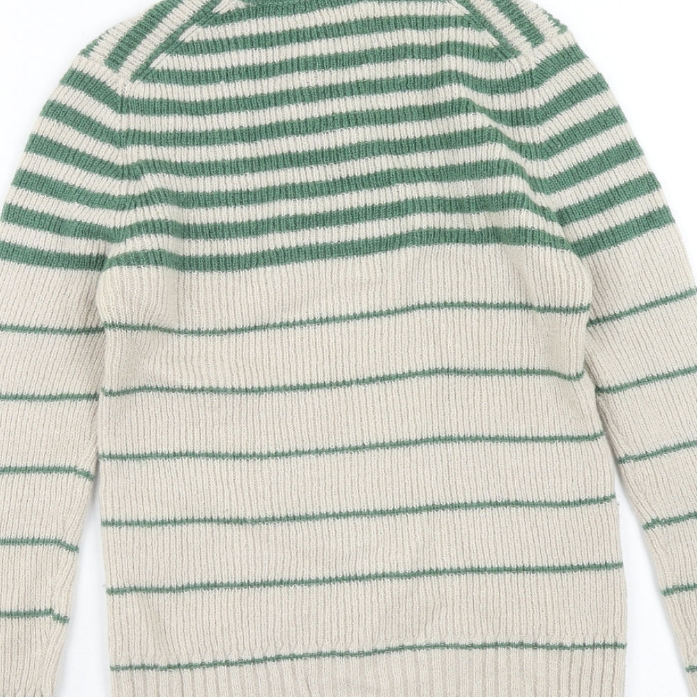 Bargello Womens Green Mock Neck Striped Wool Henley Jumper Size 16