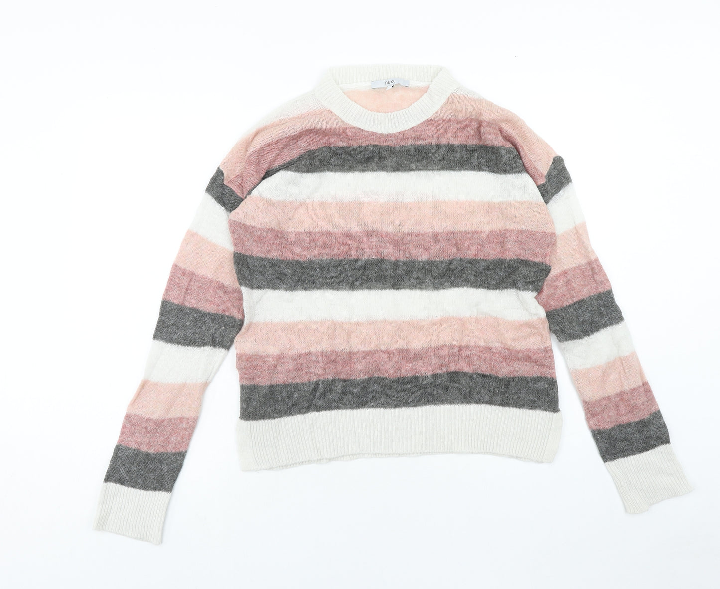 NEXT Womens Pink Round Neck Striped Acrylic Pullover Jumper Size S