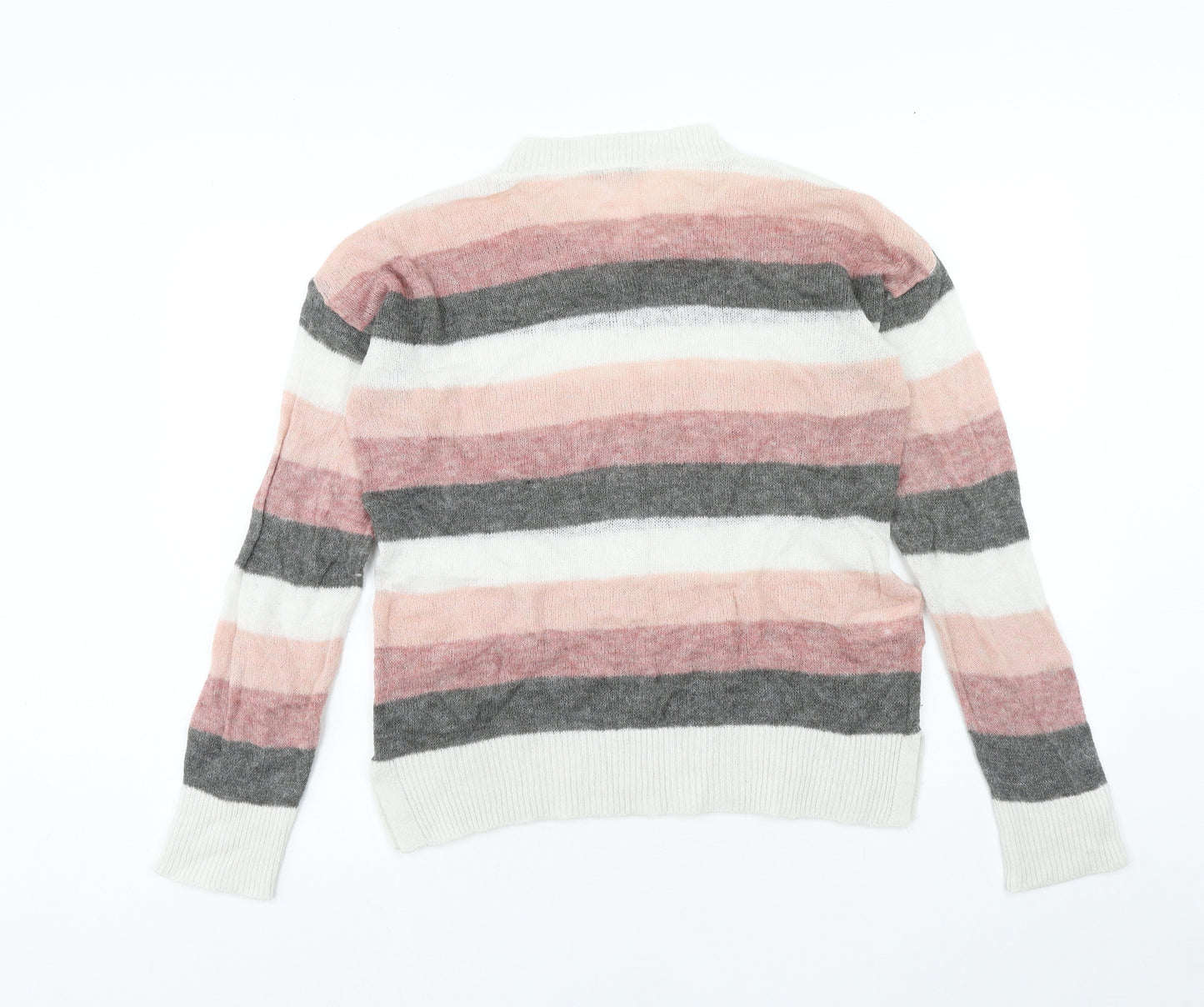 NEXT Womens Pink Round Neck Striped Acrylic Pullover Jumper Size S