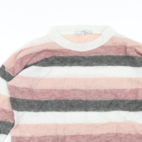 NEXT Womens Pink Round Neck Striped Acrylic Pullover Jumper Size S