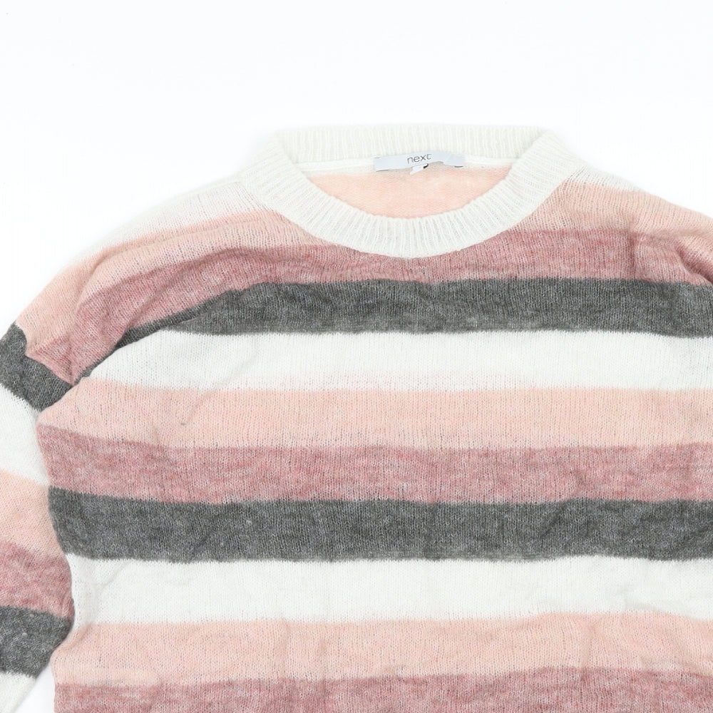 NEXT Womens Pink Round Neck Striped Acrylic Pullover Jumper Size S
