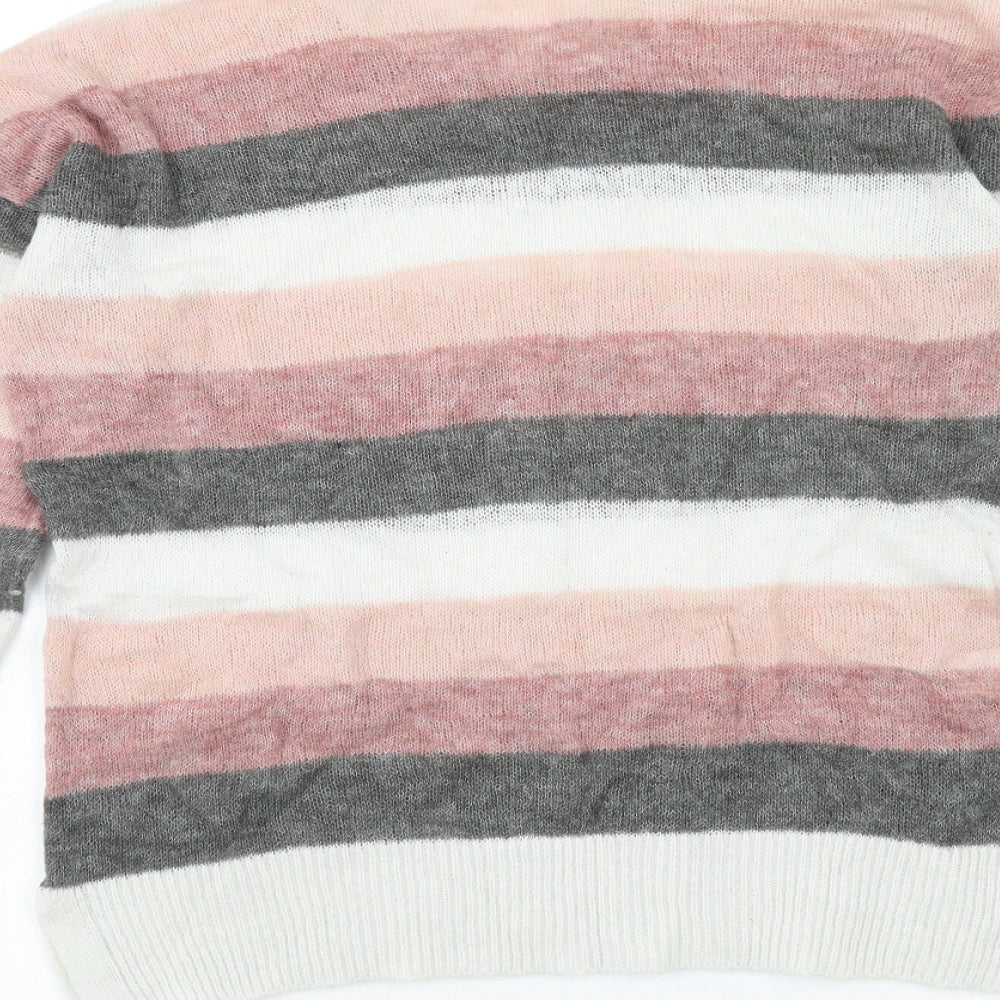 NEXT Womens Pink Round Neck Striped Acrylic Pullover Jumper Size S