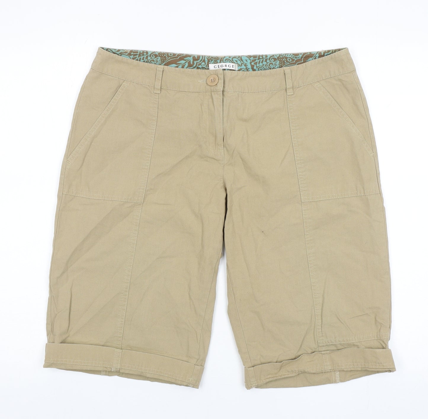 George Womens Beige Cotton Chino Shorts Size 14 Regular Zip