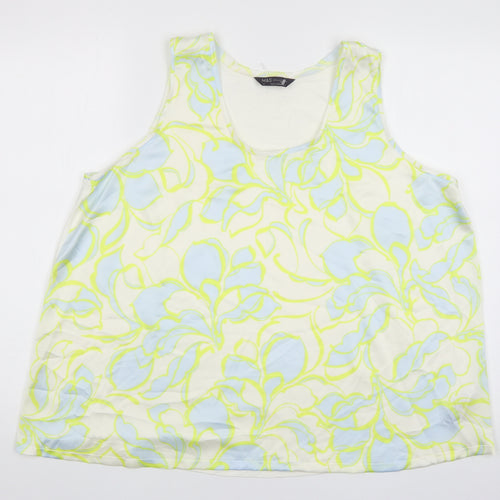 Marks and Spencer Womens White Geometric Polyester Basic Tank Size 18 Scoop Neck